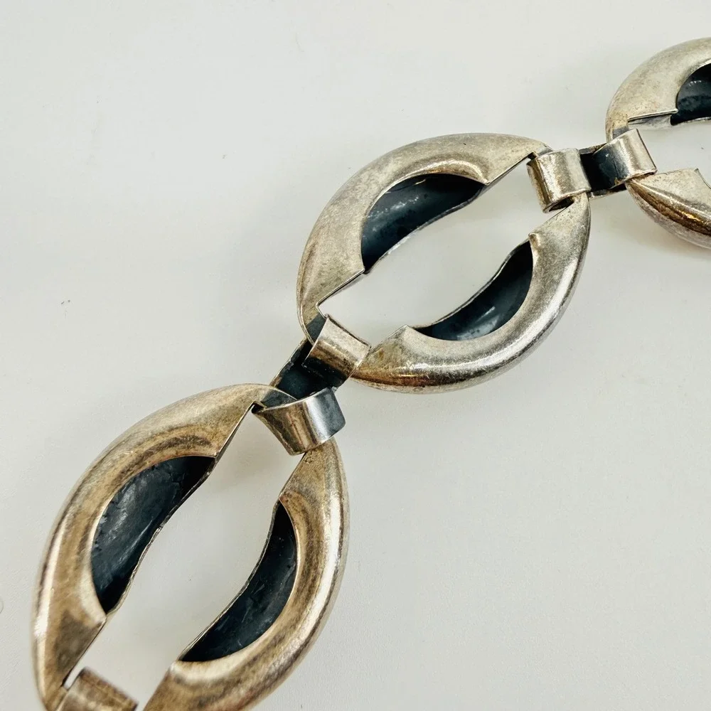 Vintage Danecraft Sterling Silver Modernist Link Necklace 44g Mid Century